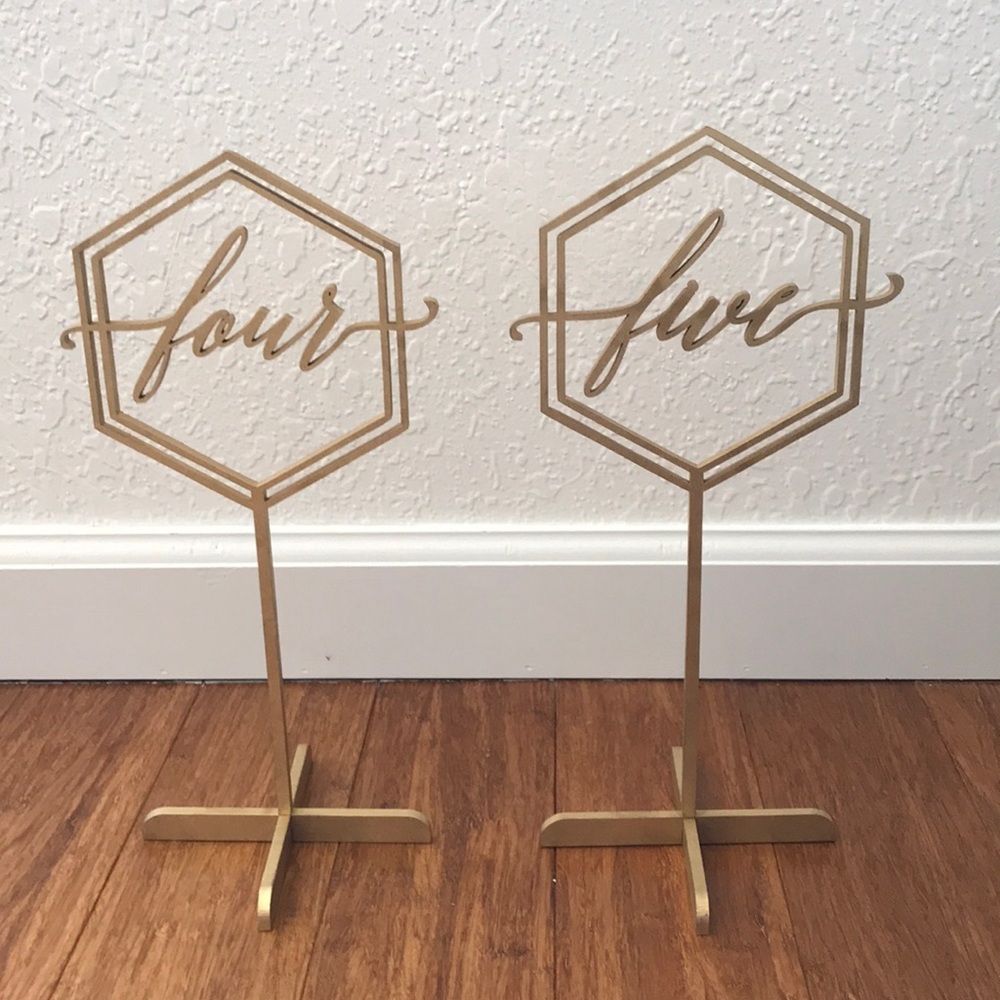 Gold Script Table Number Stands (Table Number 1-5) - Picture 3 of 3